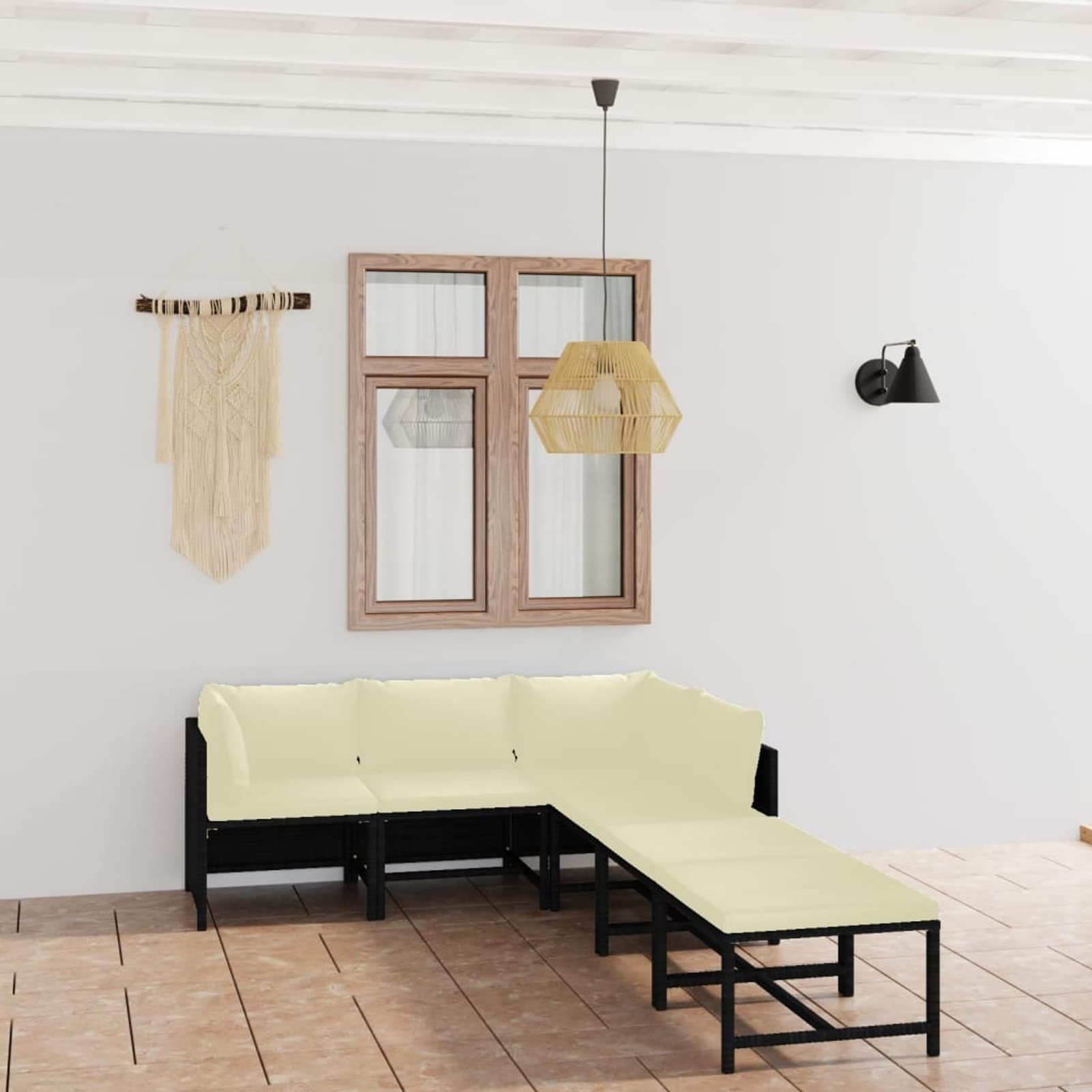Ensemble de meubles de jardin 6 pièces ShGaxin en rotin synthétique noir avec ses coussins