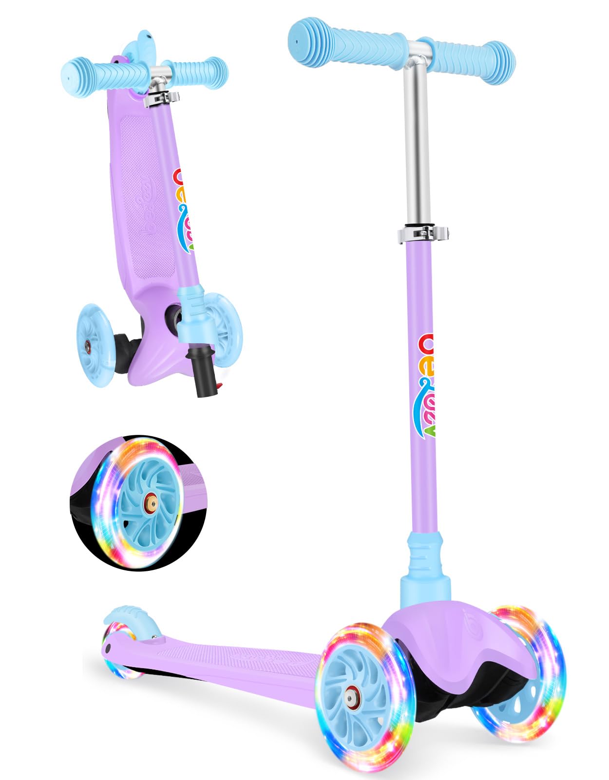 BELEEV Scooter Kid 2 Years, Scooter 3 Wheels for Boys Girls, LED Lighted Wheels, Lightweight Scooter for Kids, Tilt to Steer, Adjustable Height, Non-Slip Cover 2-6 Years Gift