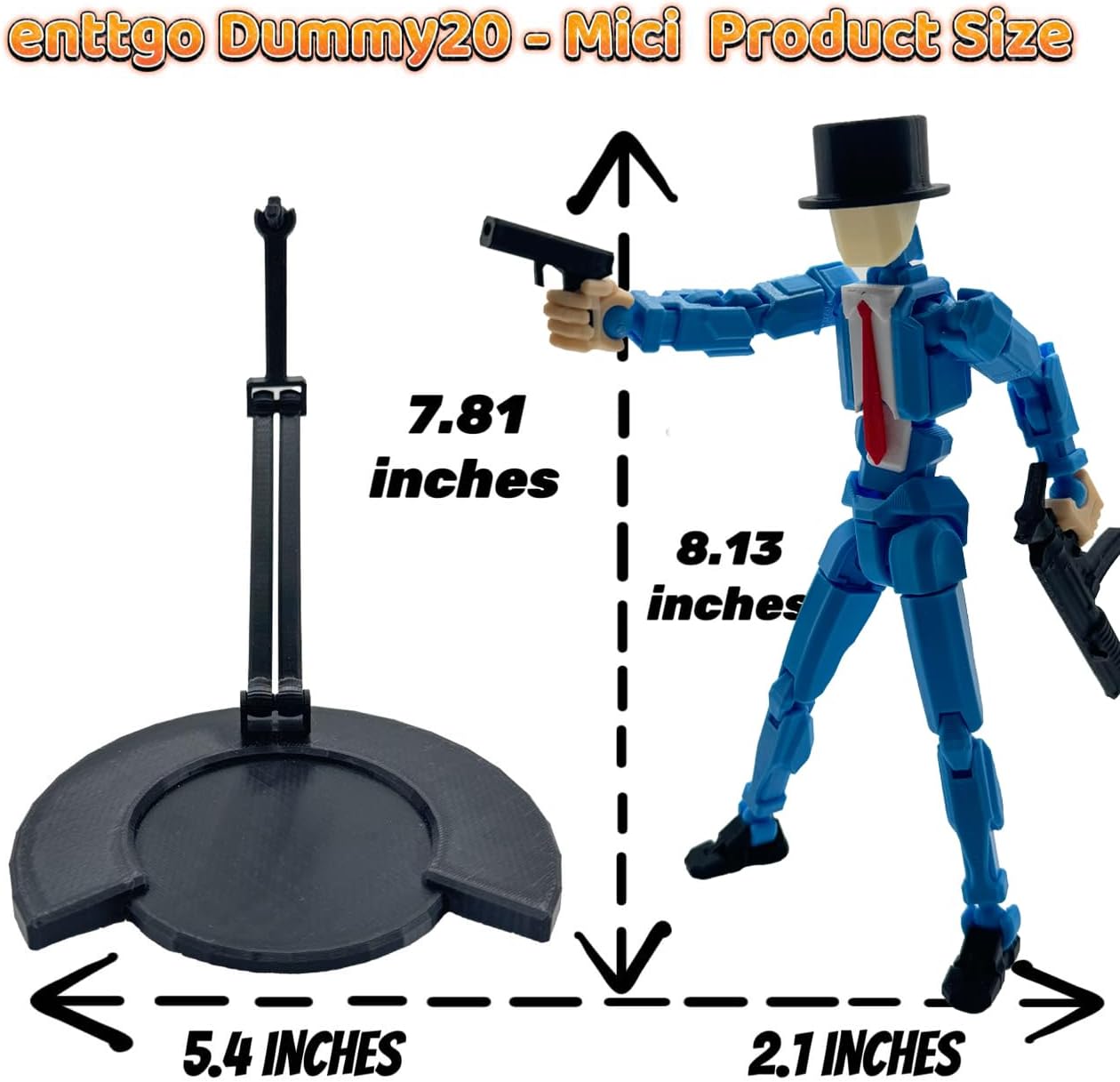 3D Printed 8.13-inch Action Figure Dummy-Mici20, Full Body Mechanical Movable Toy, Multiple Accessories, Desk Decoration (3 HandsType, Bracket, Weapons, Armour) (Blue)