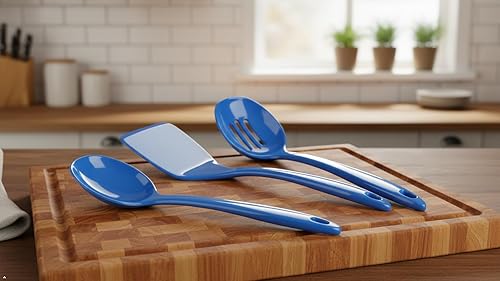 Miniatura 11 de Reston Lloyd Juego de utensilios de cocina 100% melamina, cucharón antiarañazos, cuchara, cuchara ranurada y espátula, fácil de sostener, juego de