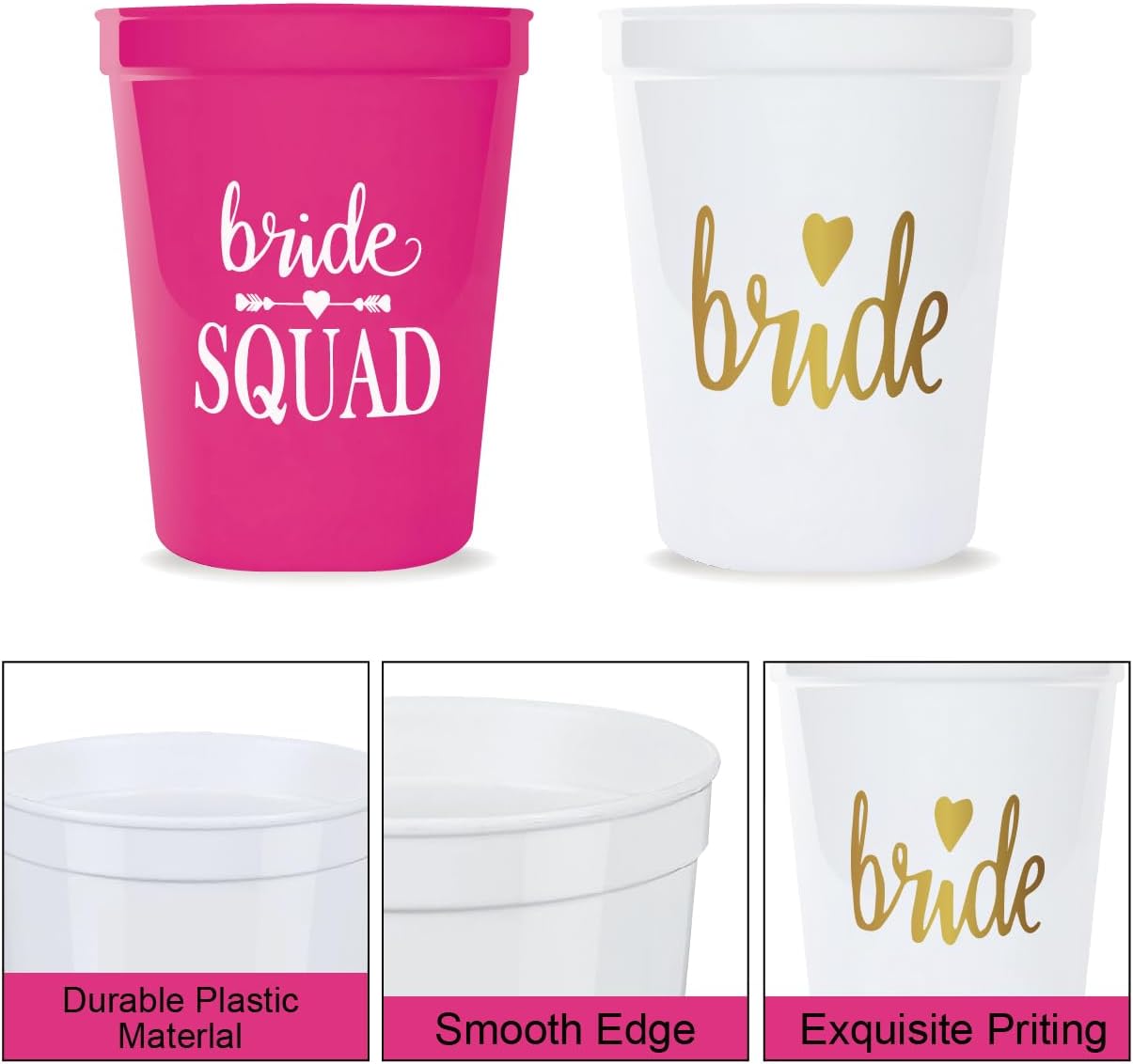 PartyGifts&beyond Bride Squad Plastic Cups 13packs Bachelorette Party Cups for Bridesmaid Bridal Shower Wedding Decorations(Neon)