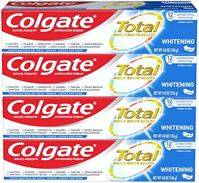 Colgate Total Teeth Whitening Toothpaste, 10 Benefits Including Sensitivity Relief and Whitening, 4.8 oz ( Pack of 4 )
