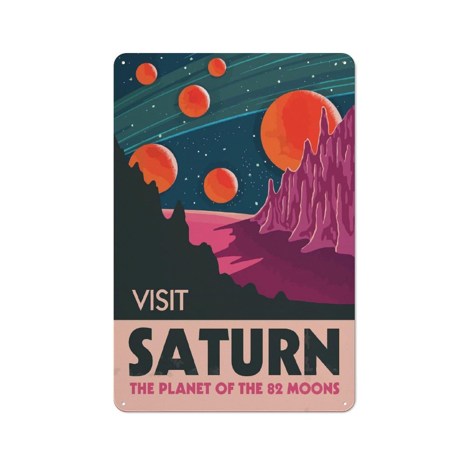 Saturn Travel Retro Metal Wall Decor 30x20cm, Retro Metal Sign for Garage, Hobby Room, Office Or Man Cave