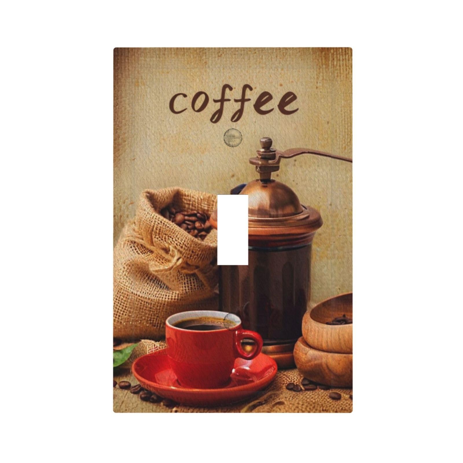 CZRPKEN Toggle Light Switch Cover Vintage Coffee Rustic Coffee Beans & Espresso Cup Design 1 Gang Decorative Wall Plate for Kitchen, Cafe, Cozy Home