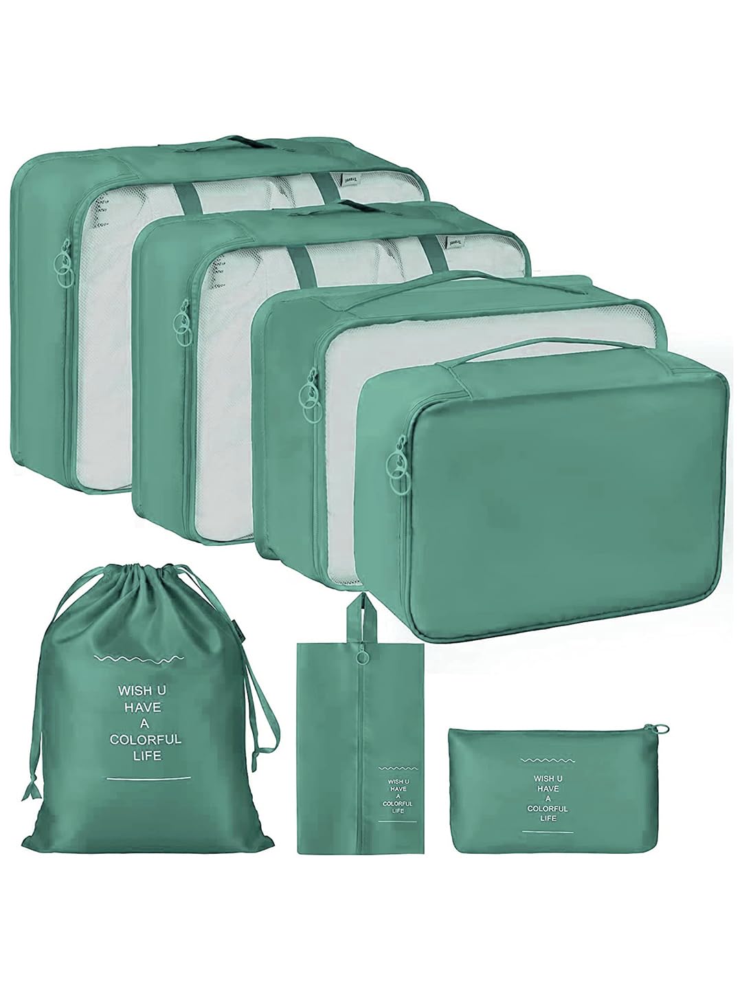 7 Pack Luggage Packing Organizers Packing Cubes Waterproof Suitcase Organizer Bags Travel Packing Organizers- Green-image-18