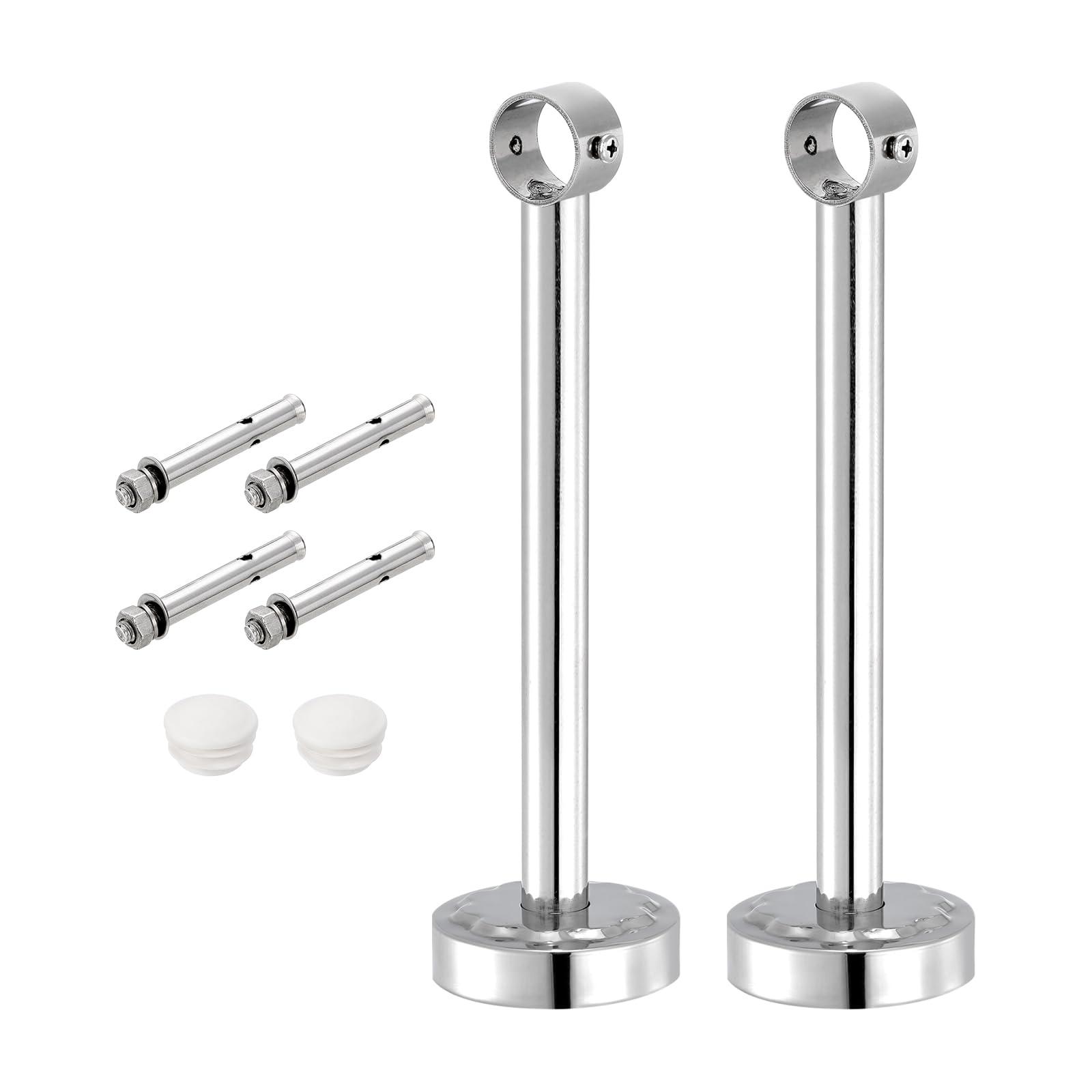 QUARKZMAN 4 Set 9.84" Supporto Bastone Tenda Soffitto Adatta a Tubo 1.02", Ganci Asta Bastoni per Tende Acciaio Inossidabile, Supporti Asta per Armadio per Asta per Tende Bagno, Argento