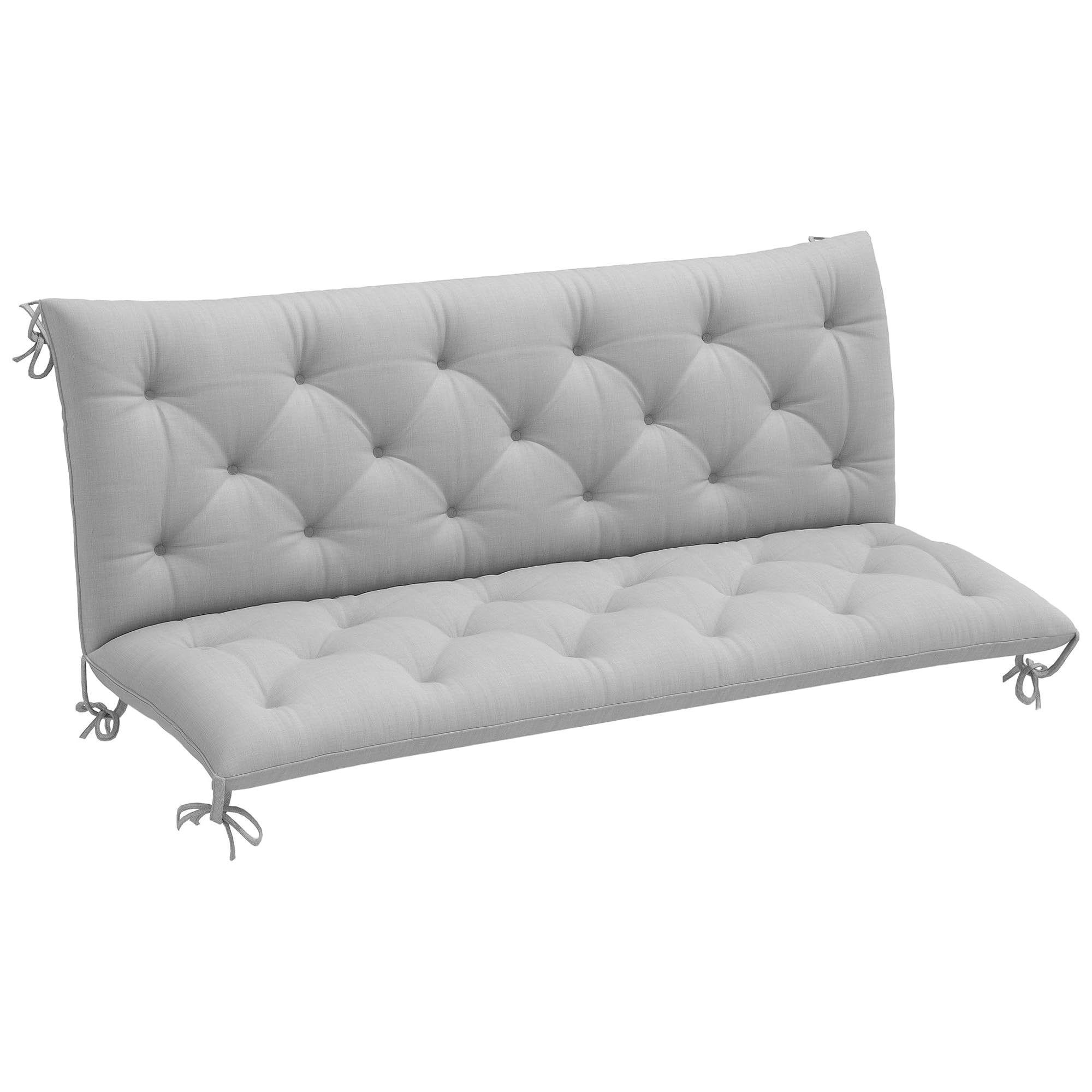 Outsunny Light Grey 3 Seater Bench Cushion, Garden Chair Cushion With Back And Ties For Indoor And Outdoor Use, 98 X 150 Cm,