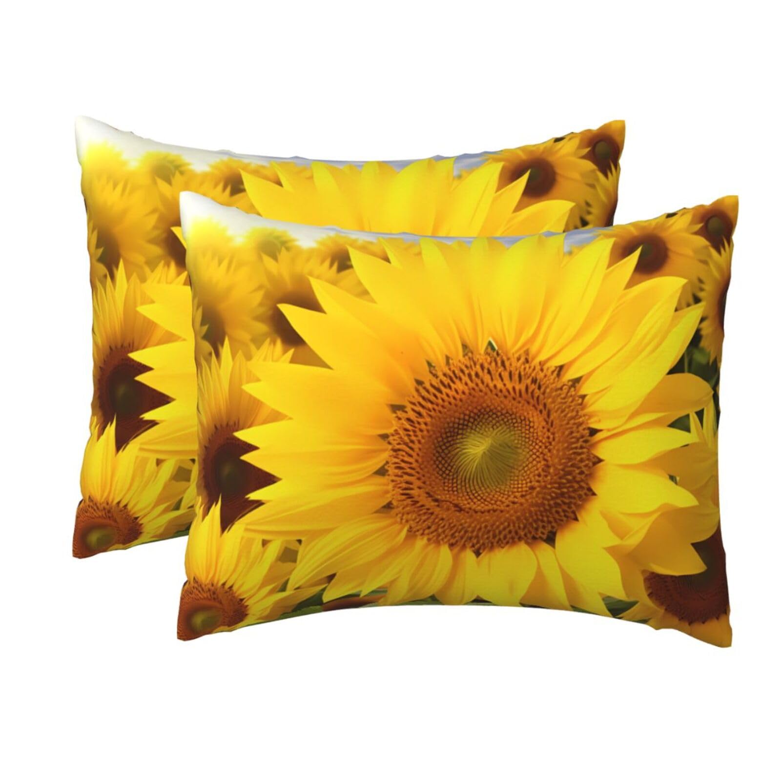 2 Pack Standard Pillow Cases with Hidden Zipper, Soft Breathable Pillow Covers for Hair and Skin, Sunflowers Pillowcases 20"x26" Bed Pillow Protectors Cover for Sleeping Gifts