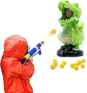 EagleStone Dinosaur Shooting Toys for Boys Girls, Kids Target Shooting Games w/Air Pump Gun Birthday Party Supplies & LCD Score Record, Sound, 24 Foam Balls, Electronic Target Gift for Toddlers
