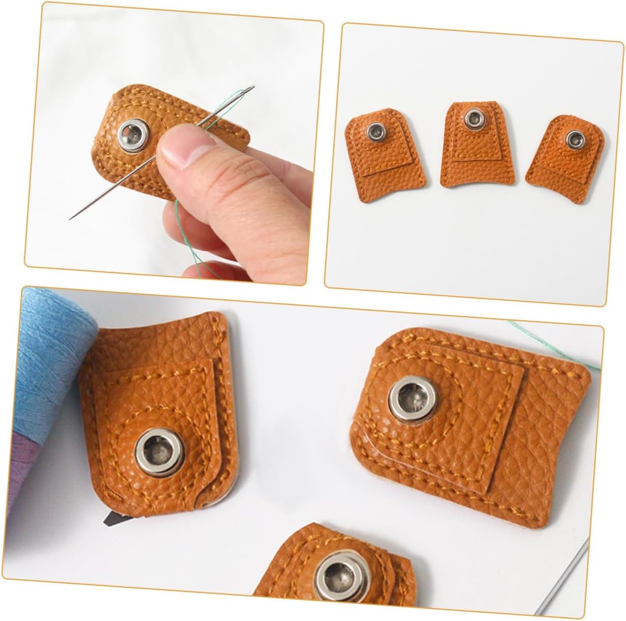 CORHAD 6pcs Pu Leather Sewing Thimbles Finger Protectors for Knitting Quilting Needlework Craft Small Medium Large Sizes