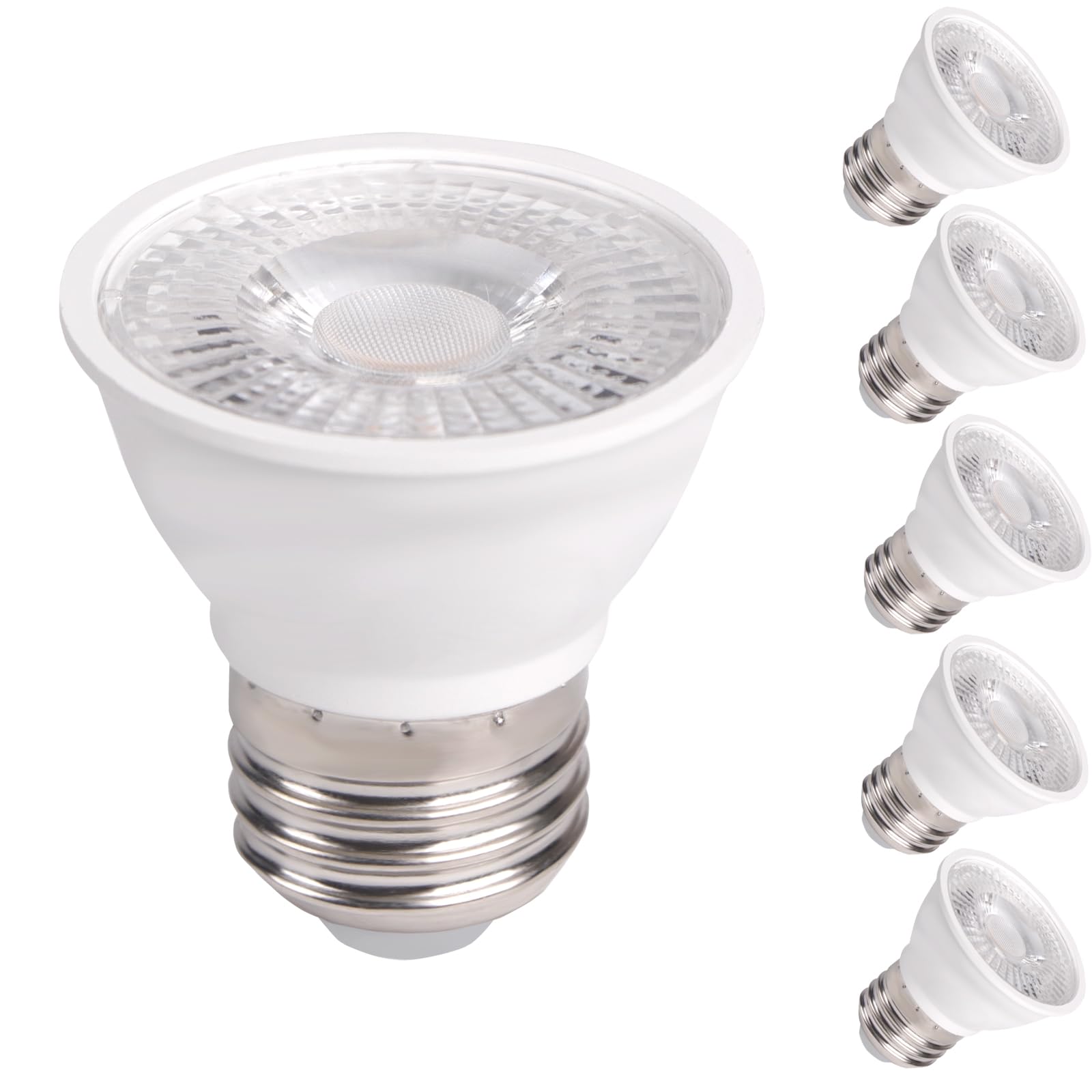 par16 led bulb dimmable, 6w short neck spotlight bulb, 550lumen, 38°beam angle, daylight white 3000k, 50w equivalent e26 led for recessed light, curio cabinet,6-pack