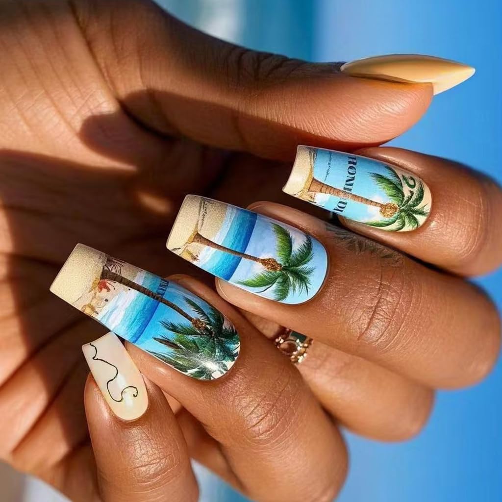 Coffin Fake Nails Artificial Nails False Nails Glues On Nails Coconuts Tree Designs French Nails Tips