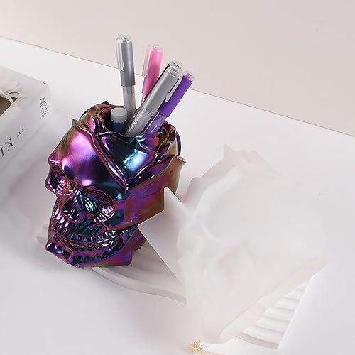 Miniatura 9 de Molde de resina de calavera, molde de resina de calavera grande 3D para soporte de brochas de maquillaje, fabricación de velas, decoración del