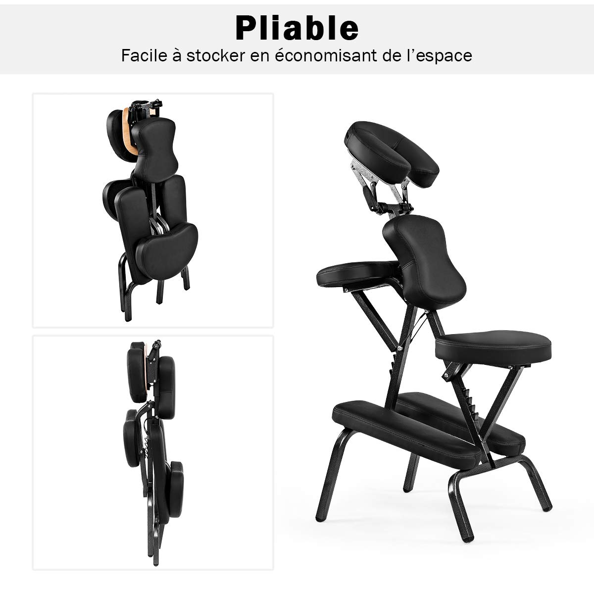 GOPLUS Chaise de Massage Pliable Hauteur Réglable 110-120CM Coussin Eponge Elastique Design Ergonomique Sac Transport 150KG Noir