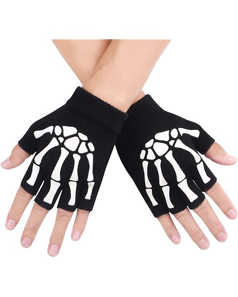 Skeleton Gloves Fingerless - Knit Gloves Christmas gifts Costume Cosplay Accessorie...