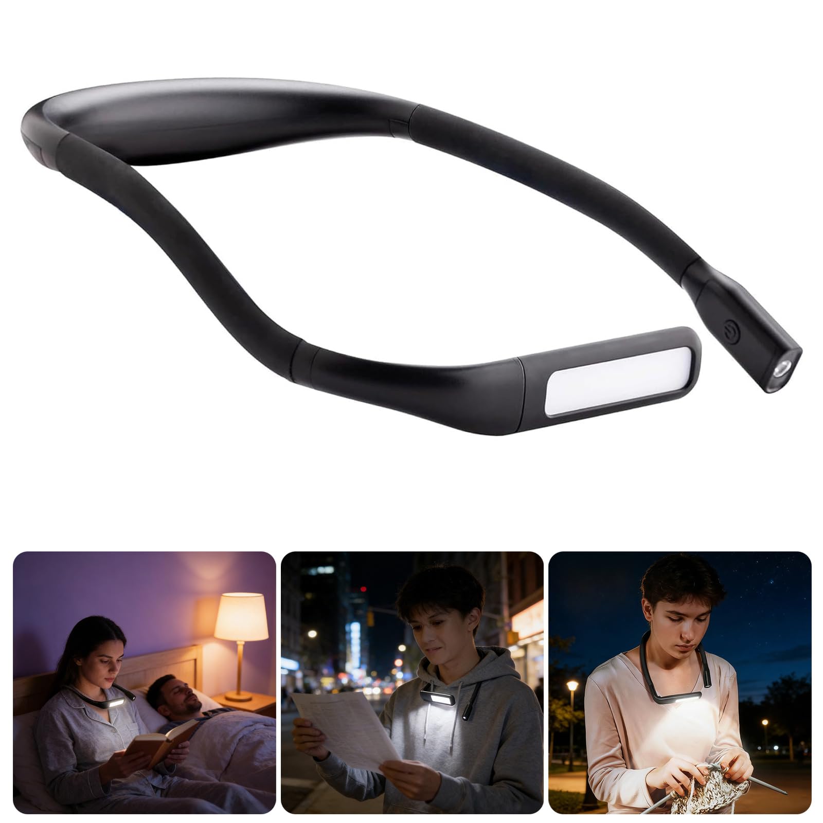 Lampe de lecture LED pour le cou, lampe large rechargeable 2000