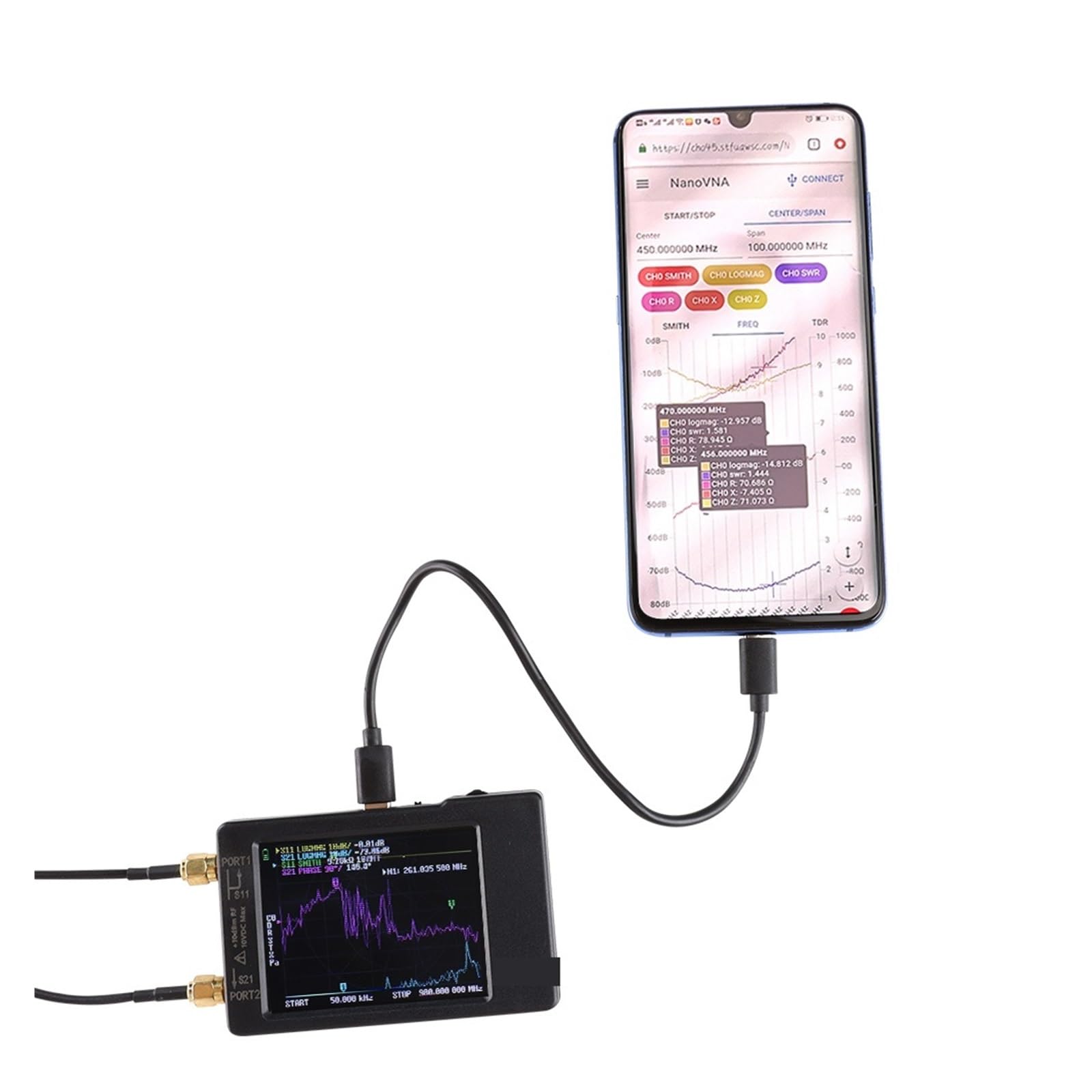 Analizator sieci bezprzewodowej Wektorowy analizator antenowy sieci 10KHz-1.5GHz MF HF VHF UHF z gniazdem karty SD VNA-H Tester analizator widma Analiza siły sygnału