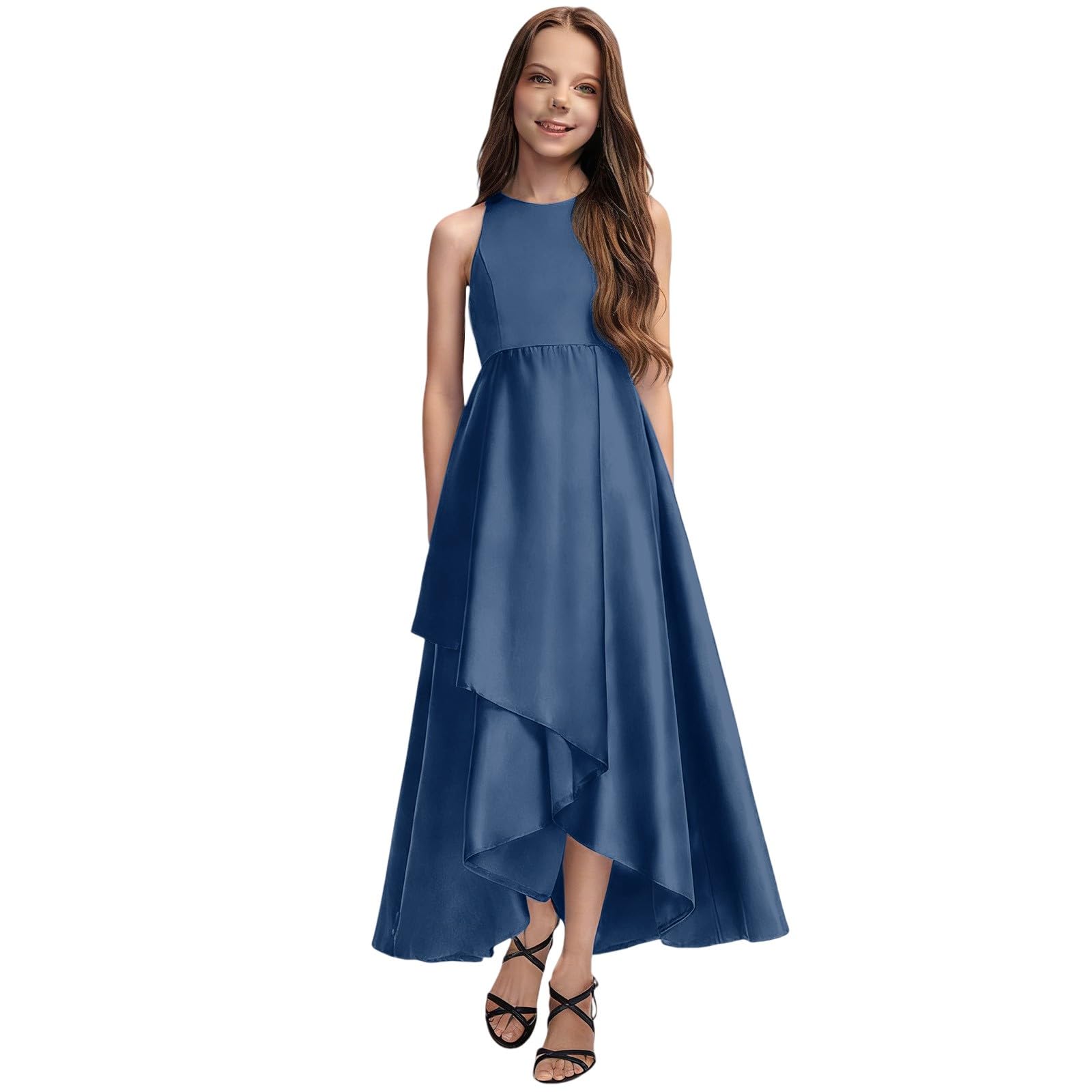 A-Linie Blumenmädchen Kleider Sommer Ärmellos Rüschen Midi Ballkleid Jugendliche Kinder Mädchen Einfarbig Partykleid Swing Prinzessinnenkleid Rundhalsausschnitt Hochzeitskleid