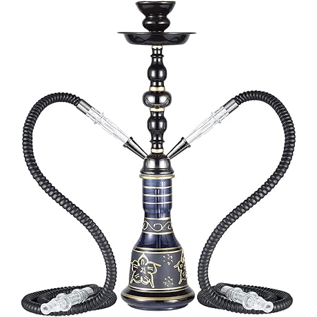 Black 20" Inch Premium Glass Hookah Pipe Set with 2 Hoses, Complete...