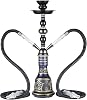 20 Hookah set - 2 Hose Premium Shisha Hookah Kit with Glass Vase, Ceramic Bowl and Coal Tongs Ashtray for Better Shisha Hookah Narguile Smoking Black