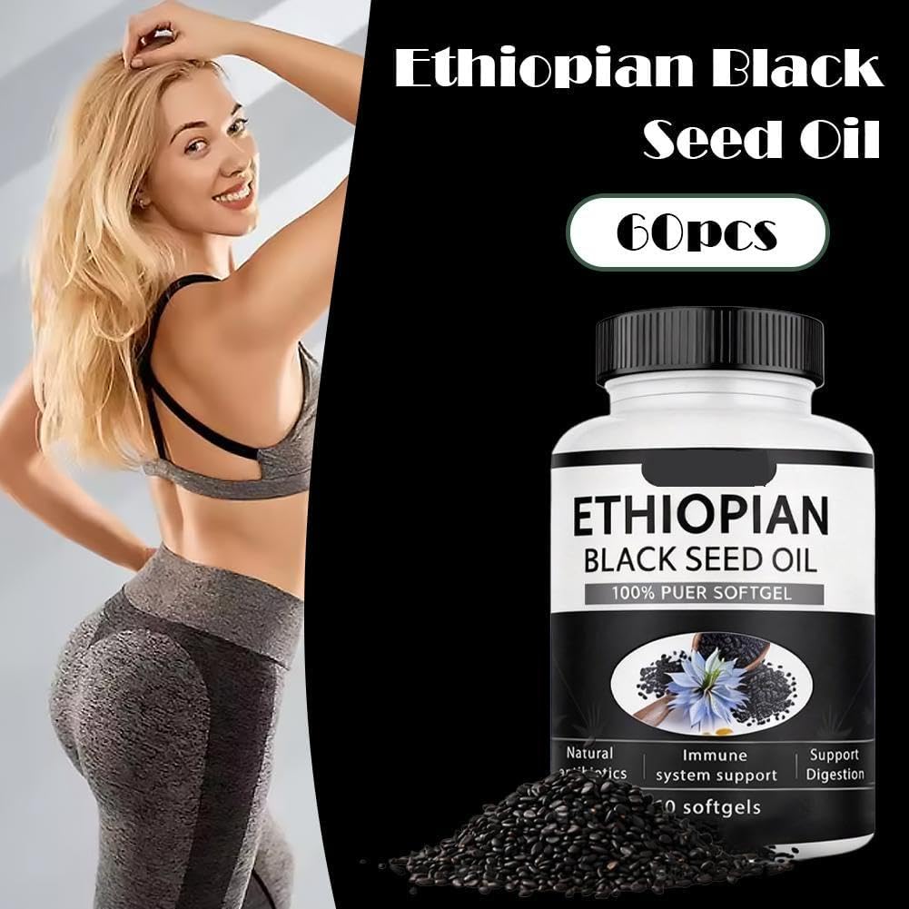 Cápsulas de aceite de semilla negra puramente etíope 4.64% timoquinona, cápsulas blandas negras puramente nutritivas, semillas de aceite orgánico frío etíope