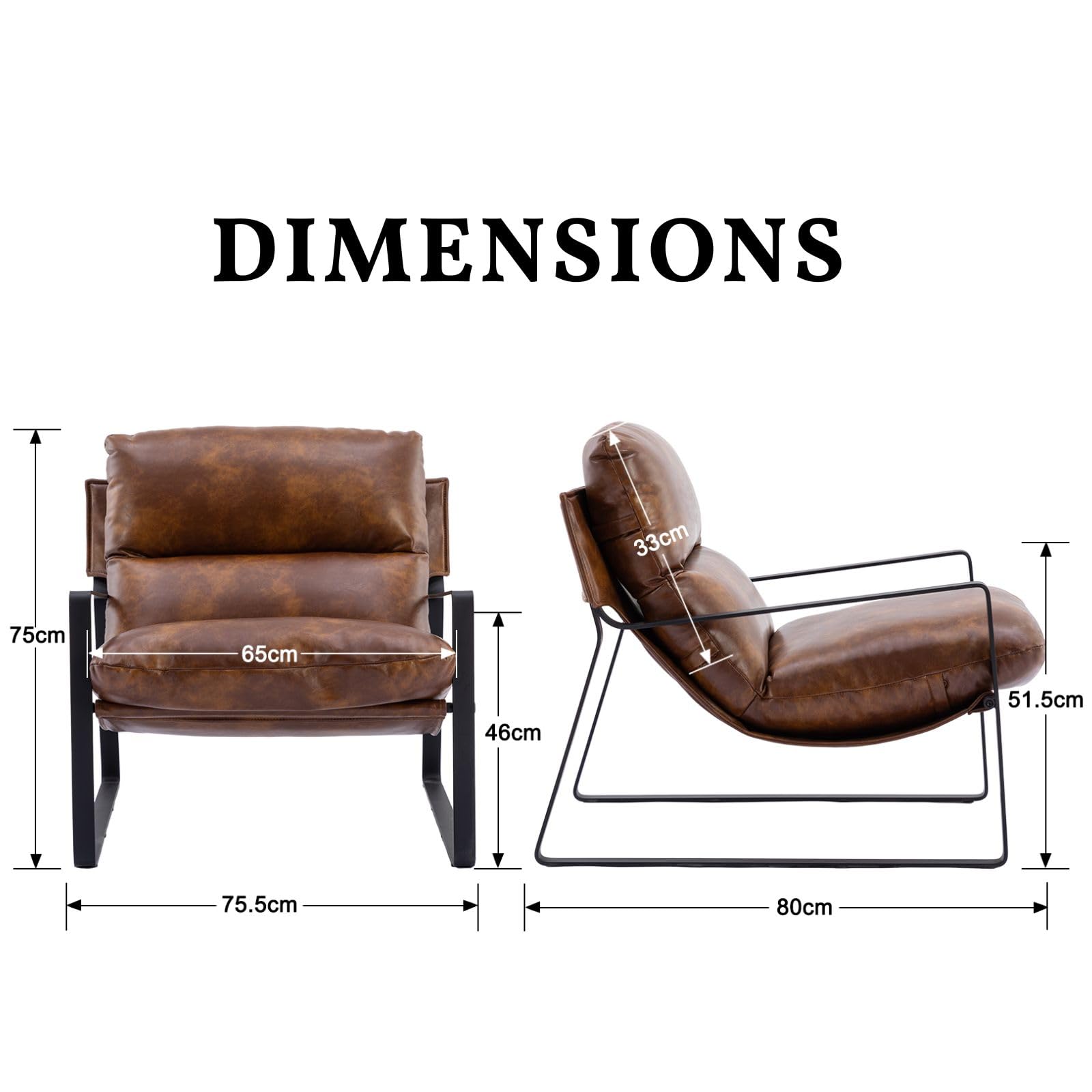 chairus Poltrona da Salotto in Ecopelle Sedia Imbottita con Braccioli Poltrona Moderna Design con Gambe in Metallo Poltroncina per Camera da Letto/Soggiorno/Studio, Marrone