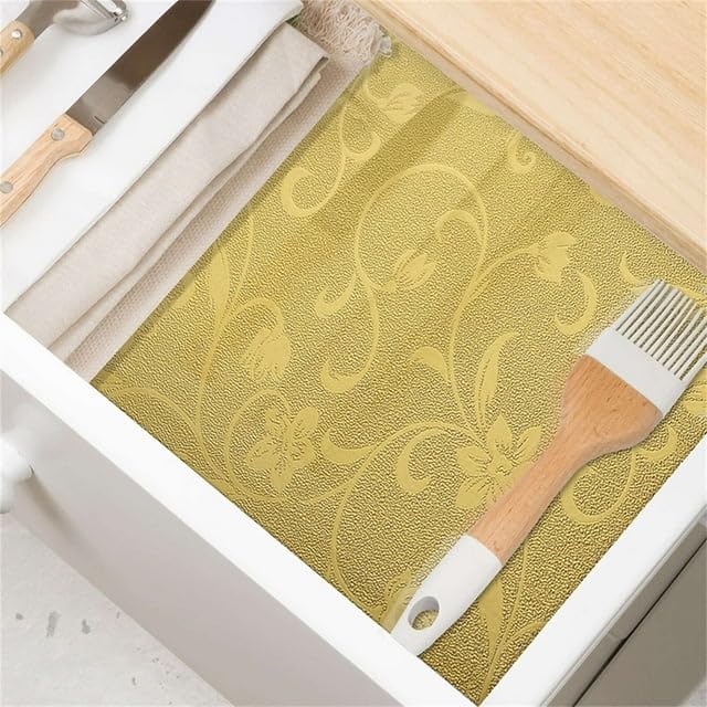 Image of SIA VENDORS Kitchen Waterproof Oil Proof Aluminum Foil Sticker, Silver Chequer Peel and Stick Wallpaper Removable and Self Adhesive Paper for Kitchen Countertops Cabinet (Gold Jasmine, 24 x 48 Inch)