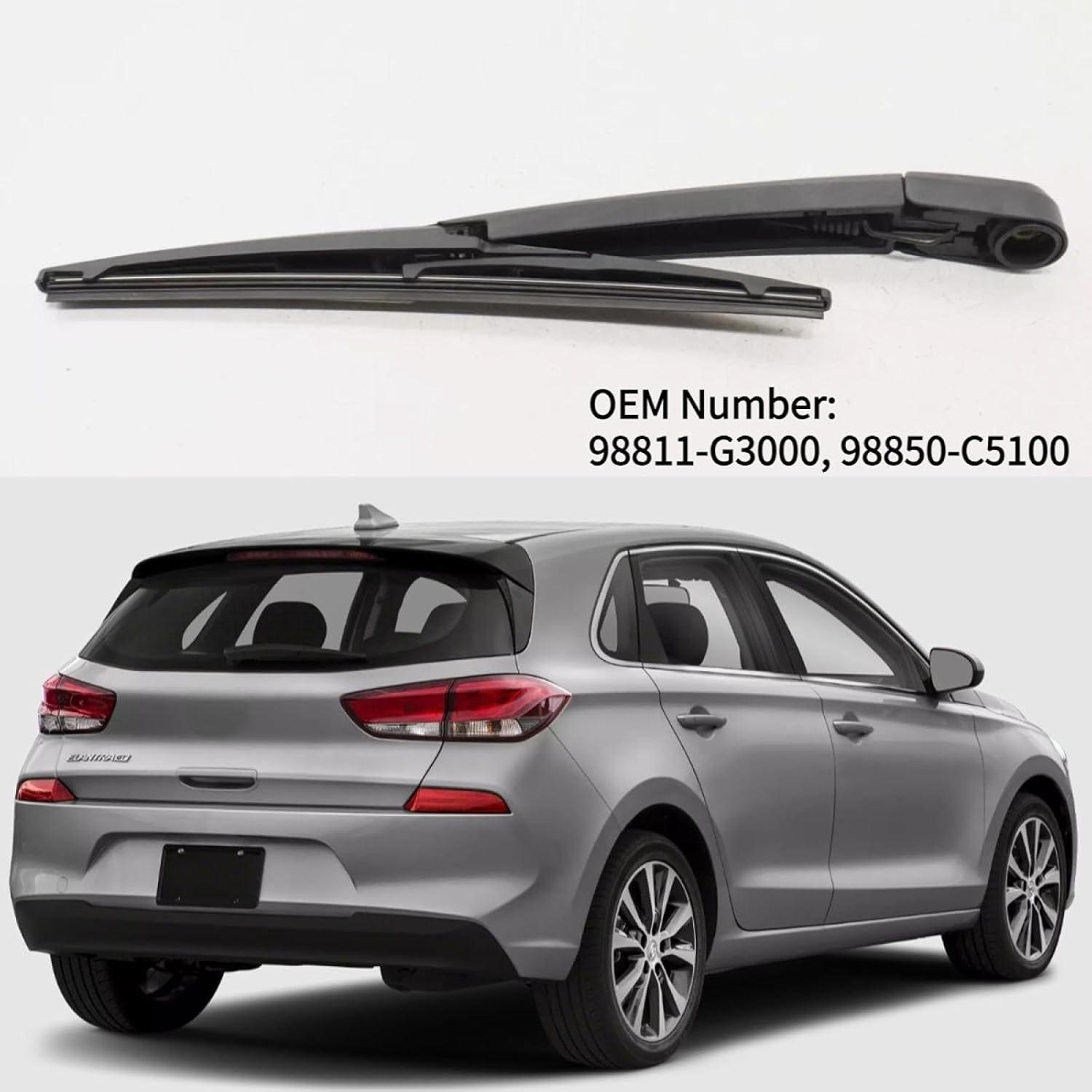 Rear Wiper Blade Arm for 2018 2019 2020 Hyundai Elantra GT Base N Line Sport Hatchback 4-Door 1.6L 2.0L Rear Back Windshield Wiper Blade Set OEM Replacement