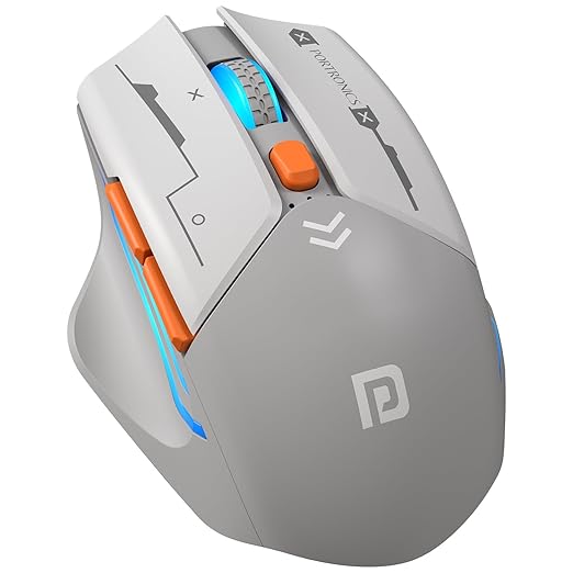 Portronics Vader Max Wireless Rechargeable Mouse, Thumb Support, Bluetooth 5.3 & 2.4 GHz Dual Mode, 6-Button Control, Adjustable DPI Up to 2400,Universal Compatibility for Laptop,Desktop,Gaming(Grey)