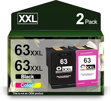 63XXL Ink Cartridges Black and Color Combo Pack Replacement for HP 63 63XL Ink Use with OfficeJet 3830 4650 4655 5255 5258 5200 Envy 4510 4520 DeskJet 1110 3630 Printer1 Black, 1 Tri-Color