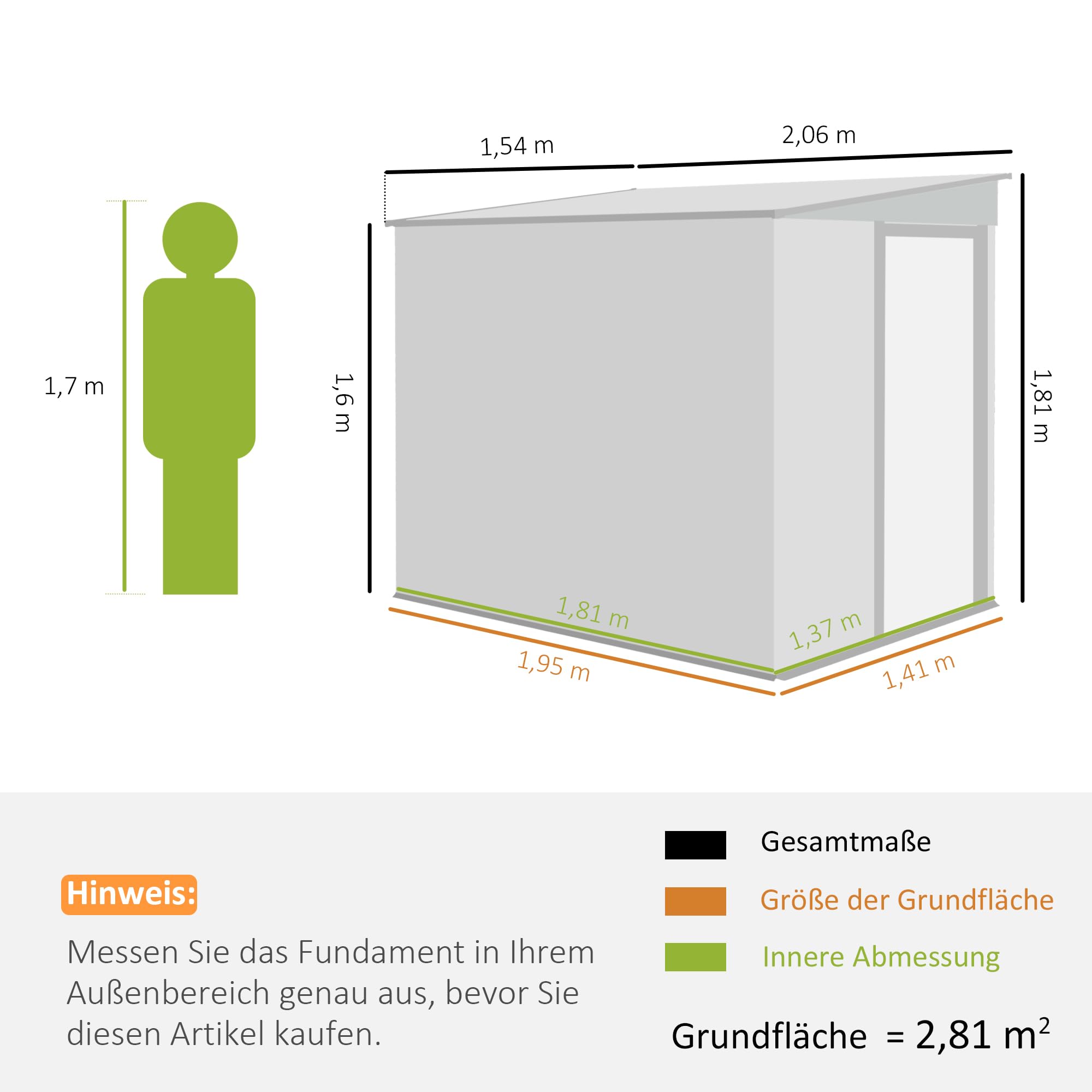 Outsunny Metall Gerätehaus 2,81m² 154x206,5x181 cm Geräteschuppen mit Pultdach Schiebetür wetterfest Hellgrau