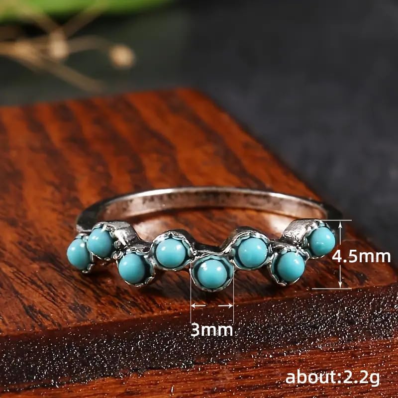 Gixaxak Vintage Turquoise Dainty Ring Turquoise Sterling Silver Plated Rings Turquoise Rings for Women 925 Sterling Silver Ring Stackable Rings for Women Turquoise Stackable Ring 8 - Image 4