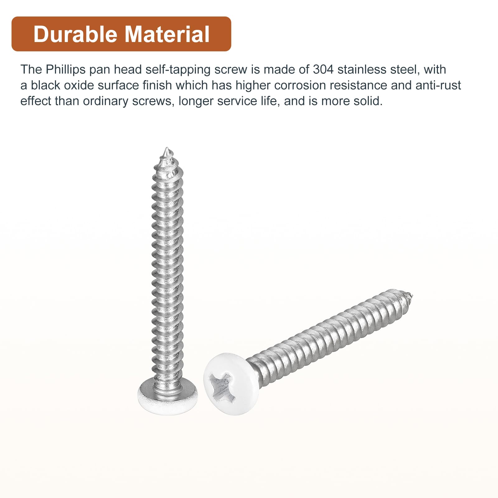 DTGN #8x1-1/2" White Screws 100Pack - 304 Stainless Steel Pan Head Phillips Sheet Metal Screw Self-tapping Screw Wood Screws - Image 3