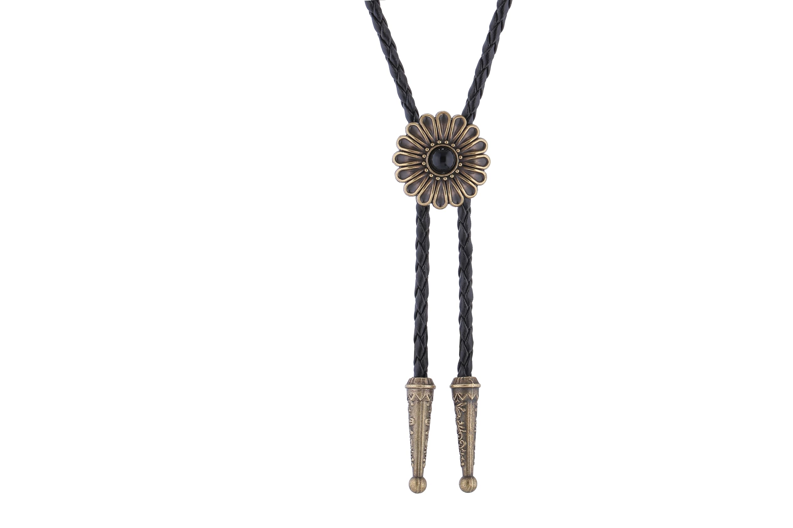Btilasif Bolo Tie for Women, Turquoise Tie Vintage Bronze Flowers Western Cowboy Neckties Leather Necklaces, Western Accessories for Women Men, Red