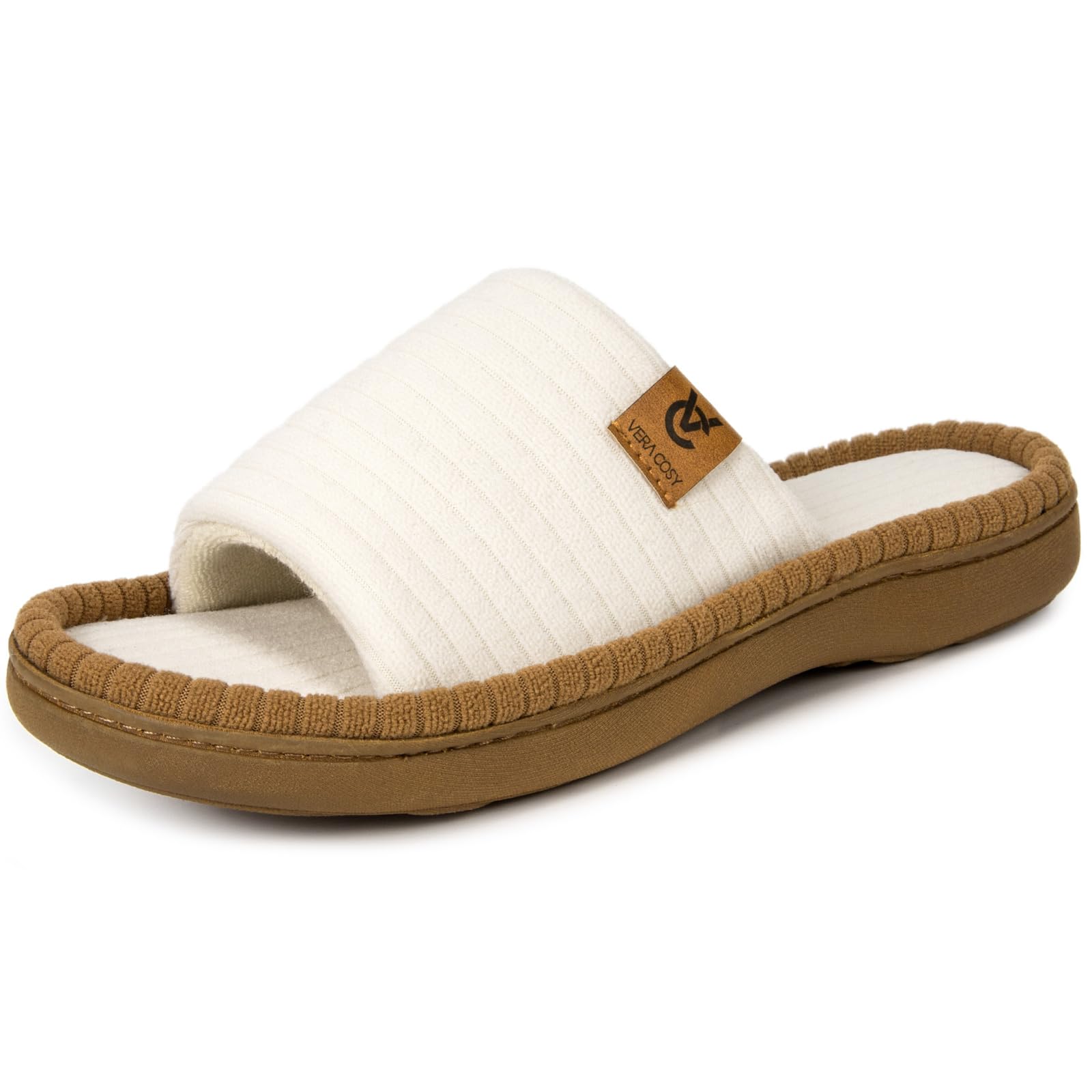 VeraCosy Women's Open Toe Slippers Soft Terry Cloth Indoor Slip on House Shoes