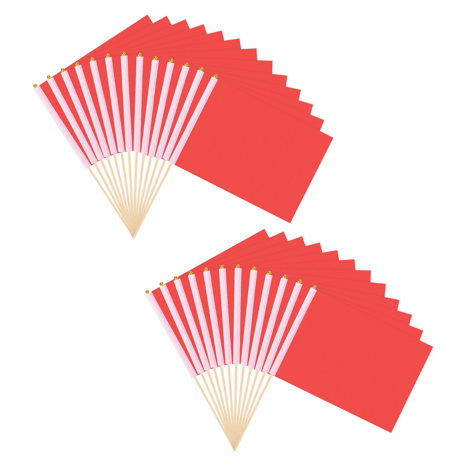 M METERXITY 25-Pack Mini Wood Stick Sublimation Flag, 8x12 Inch Polyester Rectangular Solid Color Blank Hand Held Plain Flags on Wood Stick for Party Decorations/DIY Graffiti/Garden [Red]
