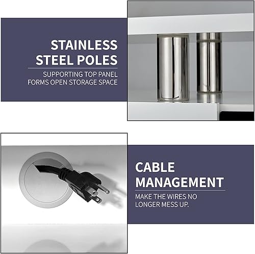 Miniatura 6 de Soporte de TV con chimenea de 80 pulgadas, consola multimedia de acabado moderno con chimenea eléctrica de 40 pulgadas, centro de entretenimiento de