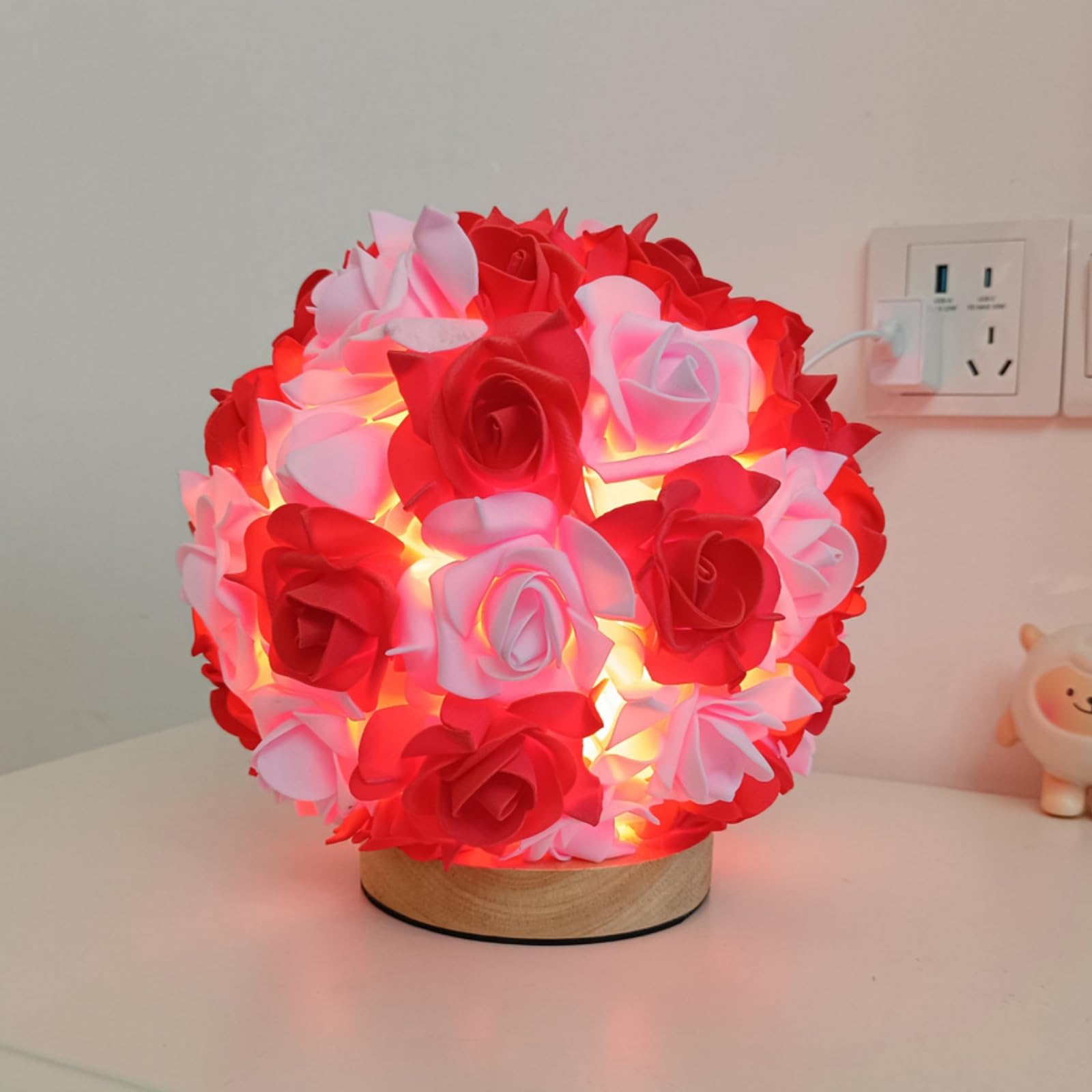 Rose Fleur Lampe de Table Créative Design Floral Bureau Lumière Znaczenie Femmes Romantique Décor à la Maison dla Chambre Anniversaires Rocznice Mariage Żywność USB