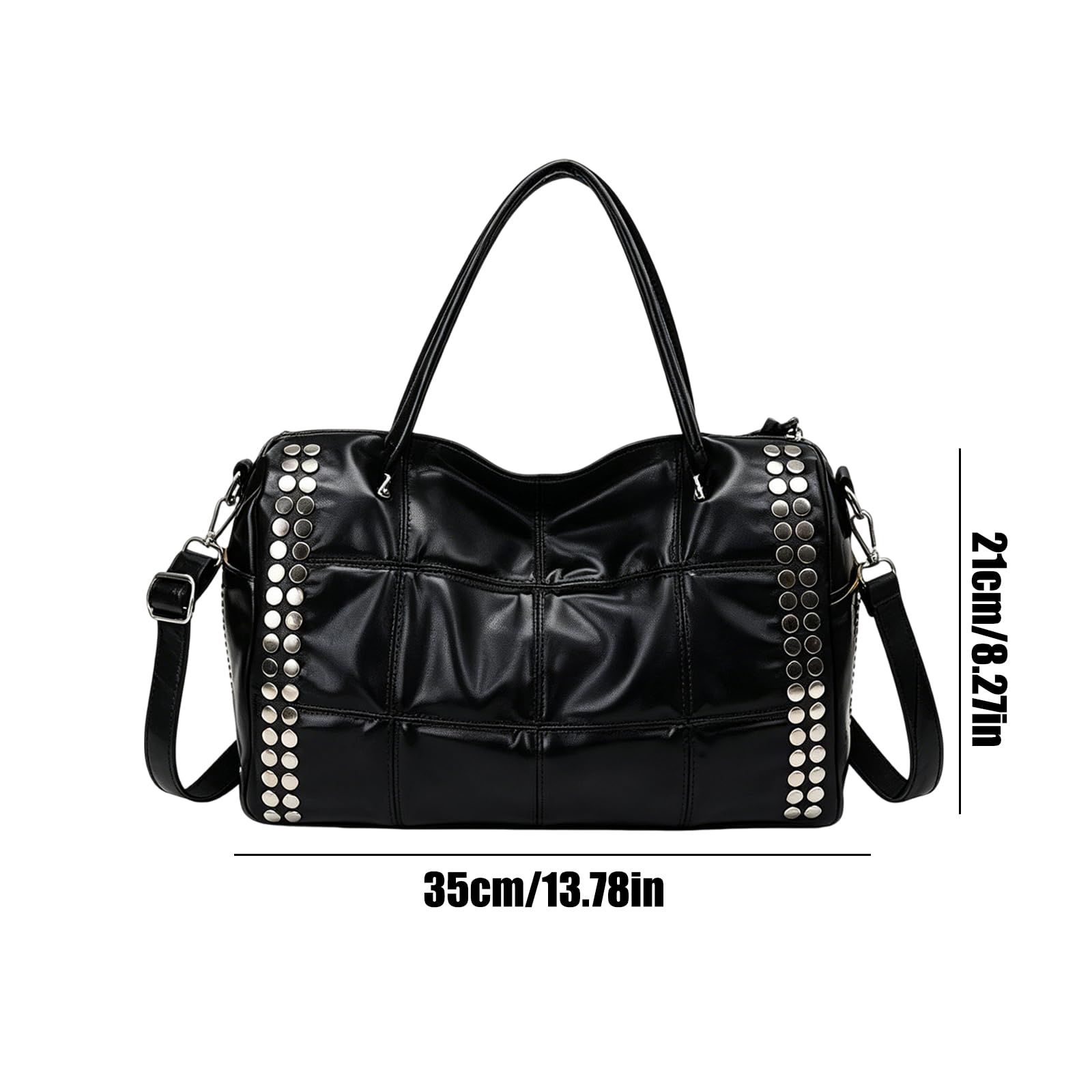 Bolso de mano de piel sintética para mujer, con remaches de metal, correa desmontable, tachonada, bolsa de mano para motocicleta, L