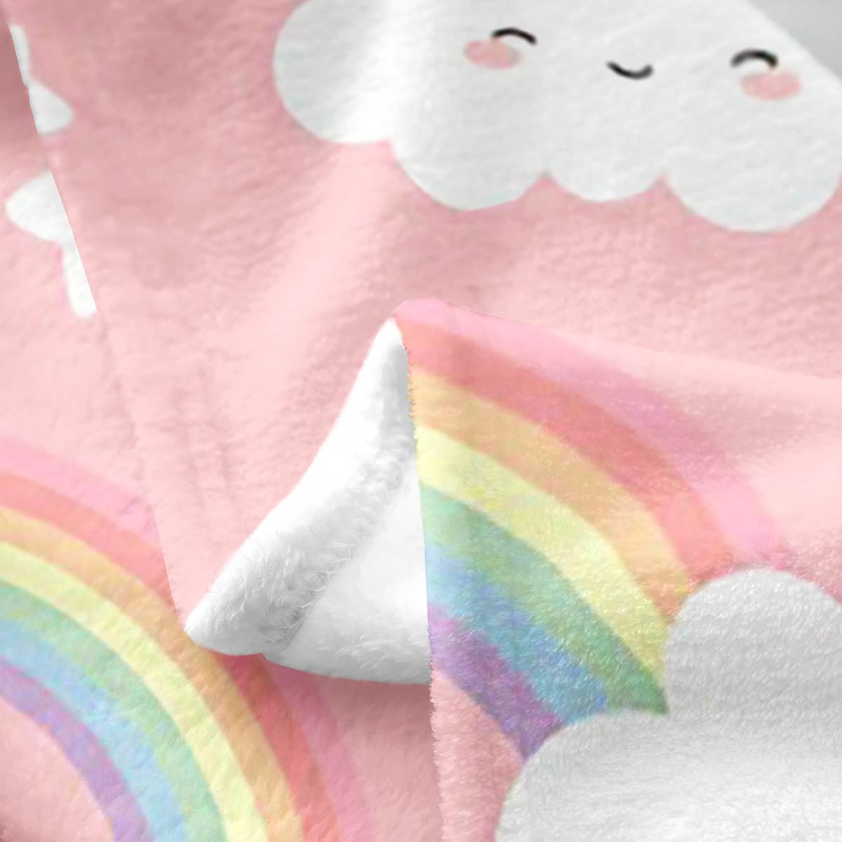 Cartoon Rainbow Cloud Throw Blanket - 50x60 Inch Kawaii Soft Fleece Blanket For Kids & Adults (Yellow & Blue)