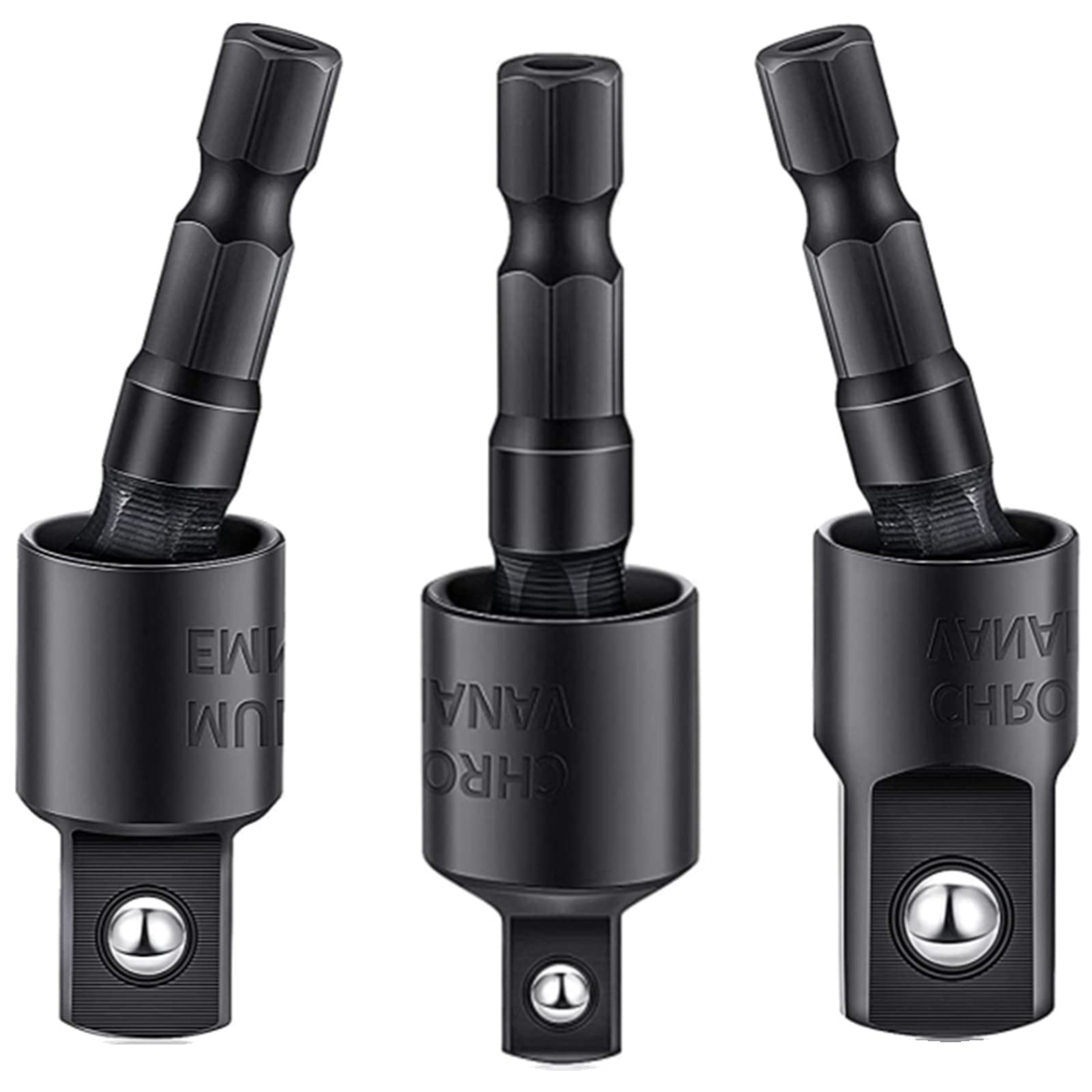 3Pcs 1/4" 3/8" 1/2" Bits 360°Rotatable,Impact Grade Socket Adapter/Extension Set Turns Power Drill Into High Speed Nut Driver,for Cordless Drills Ratchet Extension,Universal Socket Wrench Adapter Set