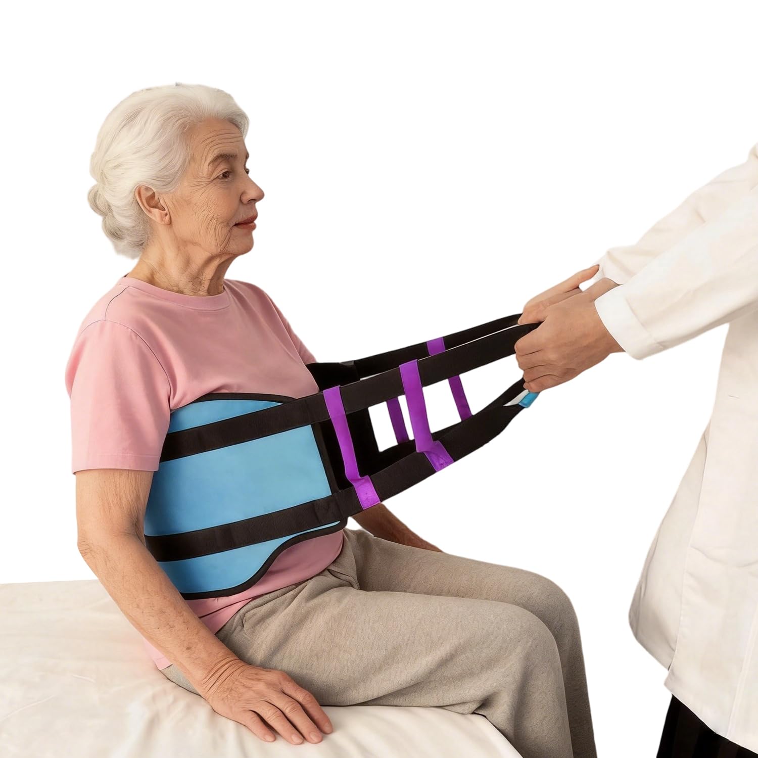 supregear Imbracatura di trasferimento imbottita 90 cm con 6 maniglie, Ausilio per riposizionamento anziani, girare a letto, alzarsi e supporto mobilità quotidiana, Aqua