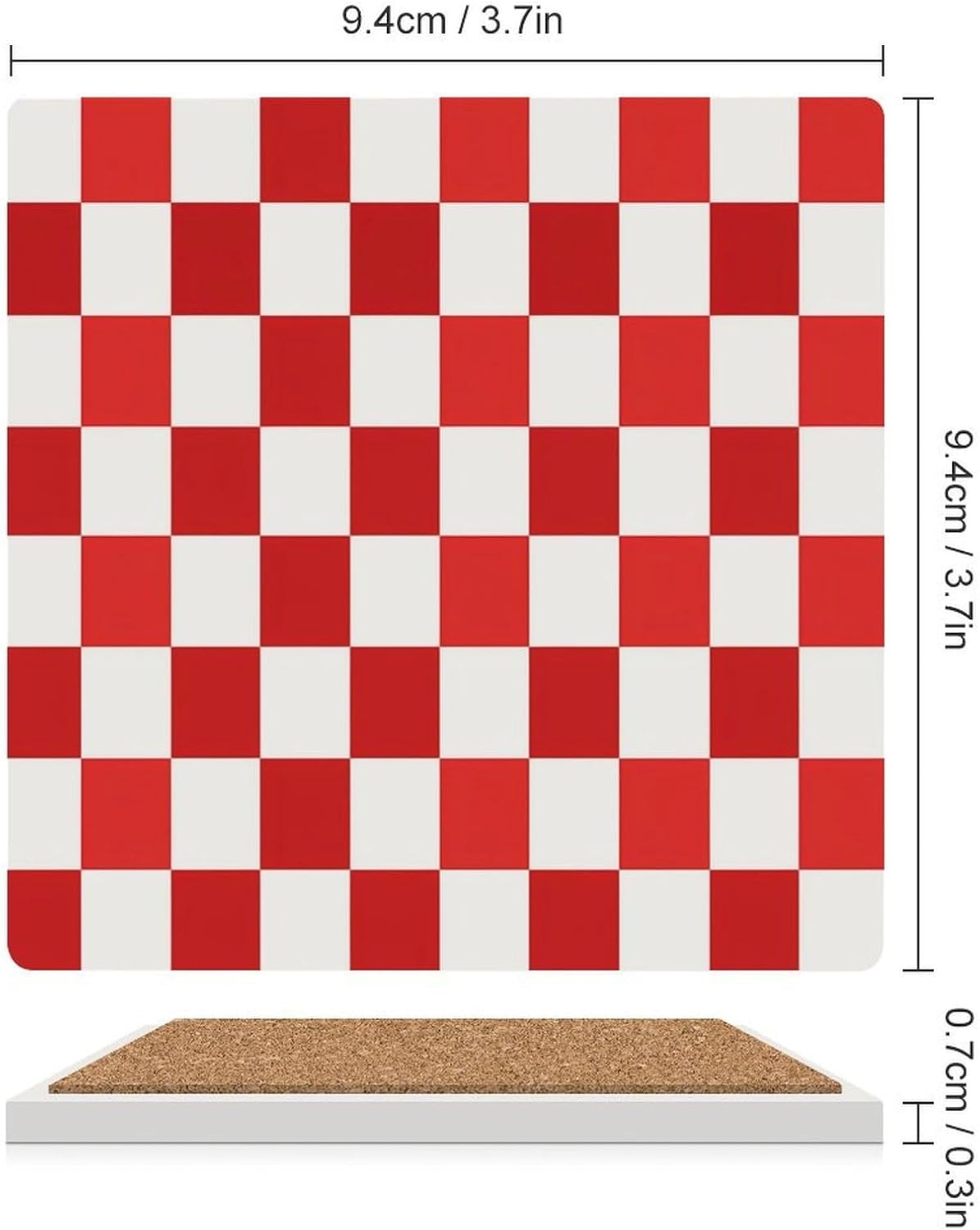 Red and White Checkered Coaster for Drinks Square Ceramic Table Coasters Stone Mat Crafts 4PCS Home Kitchen Decor