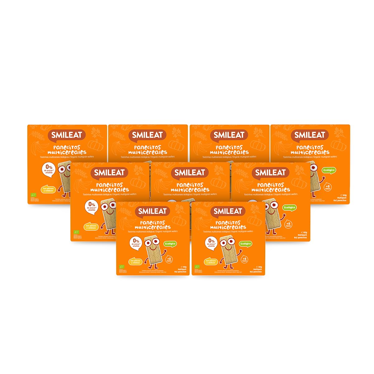 Smileat Panecitos Multicereales Snack +8 Meses Ecológicos Sin Gluten Sin Azúcar Añadido Pack 9 x 60 g