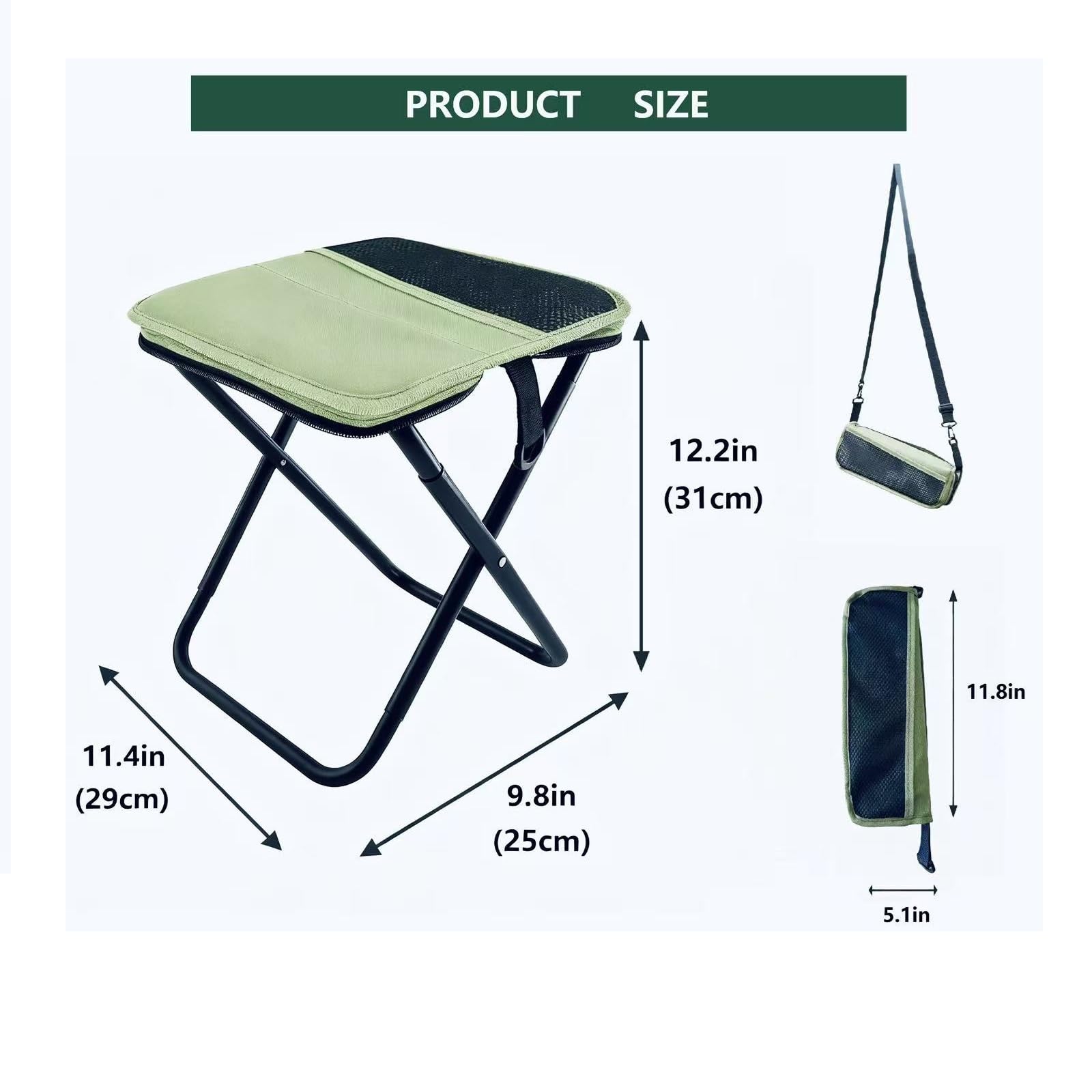 Sgabello Pieghevole Portatile, Sedia Pieghevole Campeggio, Sedia da pesca, Sedia da Campeggio Pieghevole Compatta, Con Cinghie per Spalla Ideale per Pesca, Schizzi, Barbecue e Attività All'aperto