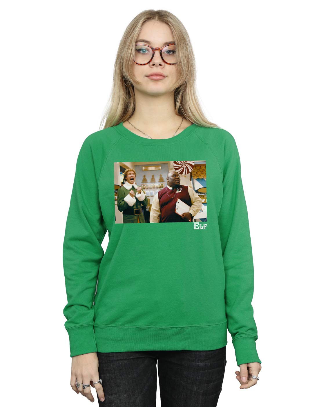 Absolute Cult Women's Irish Green Elf Christmas Store Cheer Sweatshirt Large