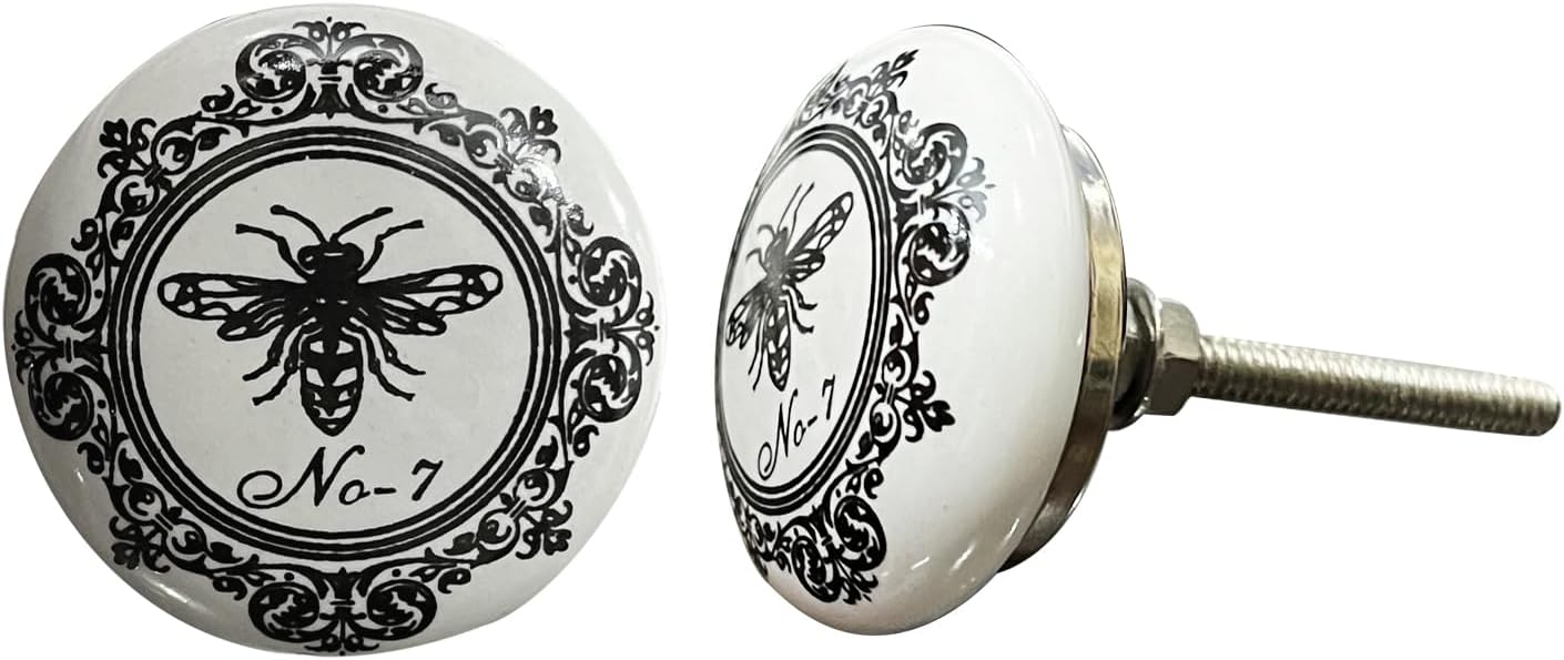Perilla Home Printed Ceramic Knobs - Set of 8 Assorted Black & White Decorative Cupboard Door & Wardrobe Drawer Pulls Handcrafted Hardware Handle for Home, Kitchen, Bathroom Mix Design Knobs(Style 1)
