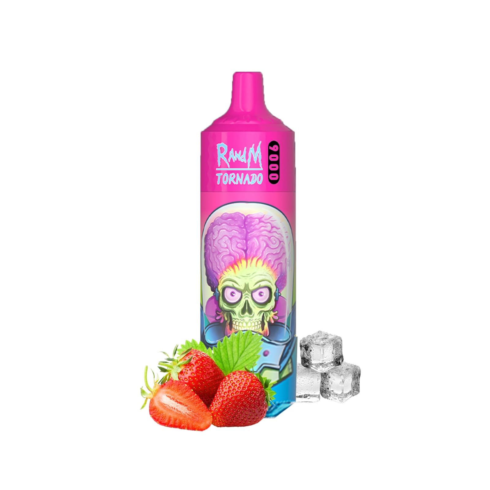 R&M Tornado, 9000 Puffs, E-Cigarettes, Starter Kit, No Nicotine, 2ml Cartridge Capacity, Draw-Activated Vape Pen, Smooth Vaping, (Strawberry Ice)