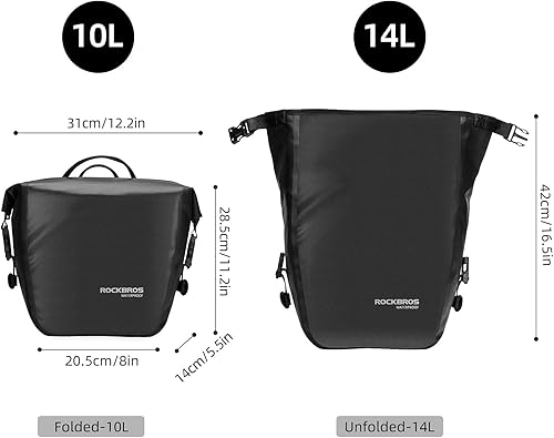 Miniatura 6 de ROCKBROS Bolsa de alforjas de rodillo frontal, bolsa de bicicleta con asa de transporte y correa de hombro gratis para excursiones, picnic, viajes,