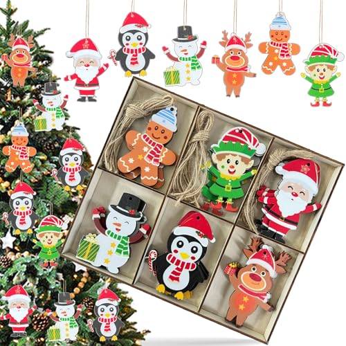FZYESNO Holzanhänger Weihnachten Set, 24 Weihnachtsdeko Holz, Bunt...